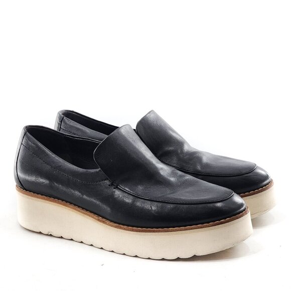 Vince Black Leather Platform Loafers - Picture 3 of 11